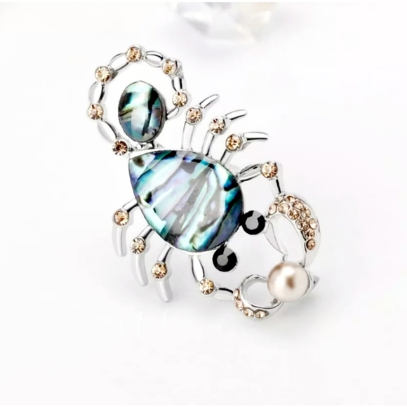 Silver plated abalone inlay champagne crystal pearl scorpion necklace/brooch - Picture 5 of 14